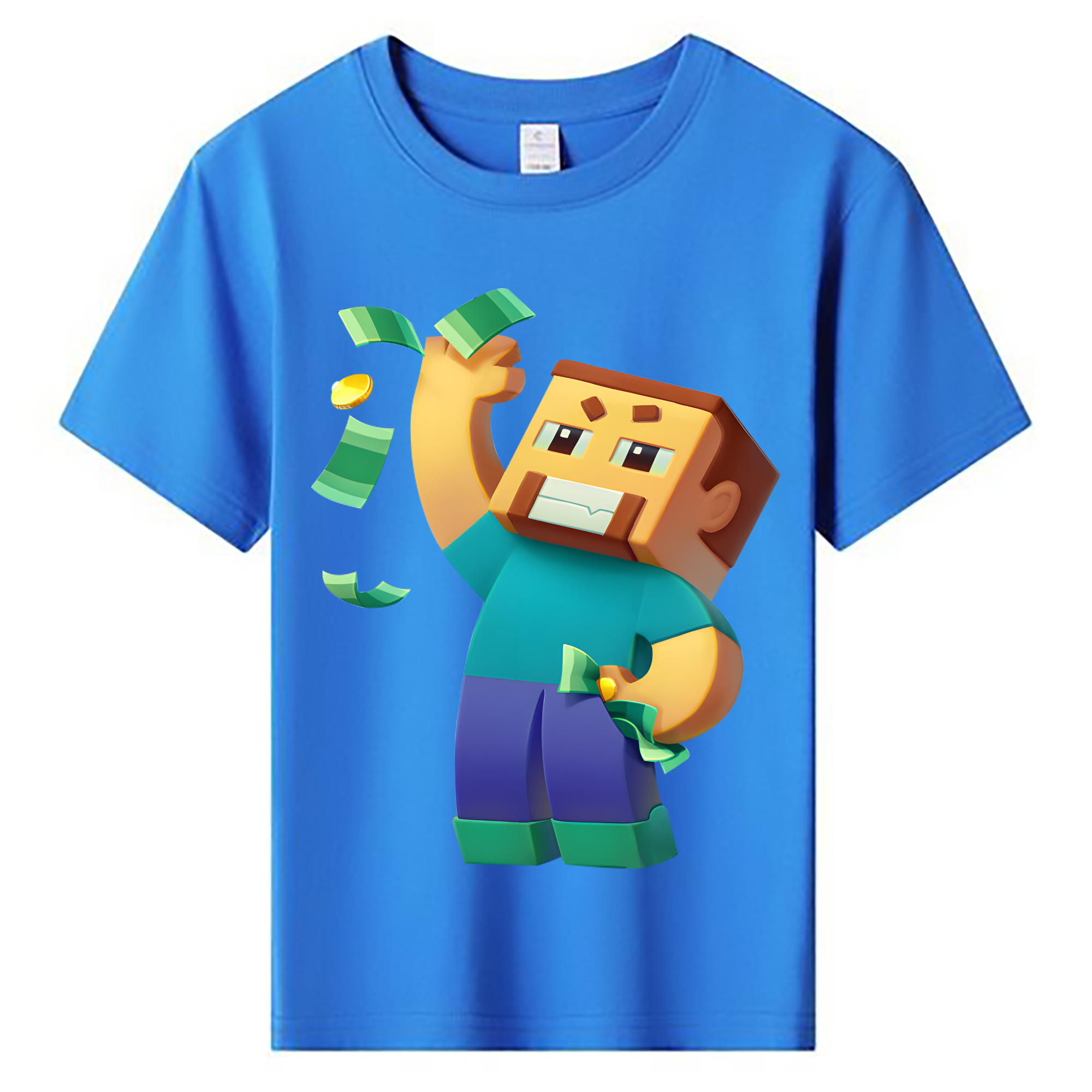 （画像用） マインクラフト ブロックの世界 Minecraft MC Block world 綿100％キッズTシャツ（フロントプリント）